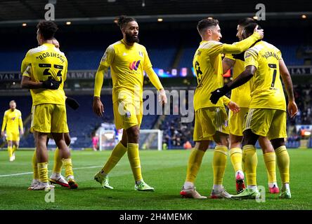 Neeskens Kebano (à droite) de Fulham célèbre le premier but de son équipe lors du match du championnat Sky Bet à Ewood Park, Blackburn.Date de la photo: Mercredi 3 novembre 2021. Banque D'Images