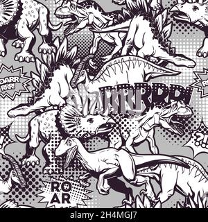 Motif dinosaure à motif bande dessinée pop art pour l'impression et la décoration.Illustration vectorielle. Illustration de Vecteur