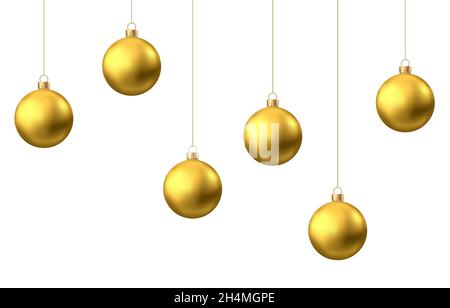 Boules de Noël dorées suspendues isolées sur fond blanc.Décoration en boules de Noël.Décorations de Noël en or vectoriel. Illustration de Vecteur
