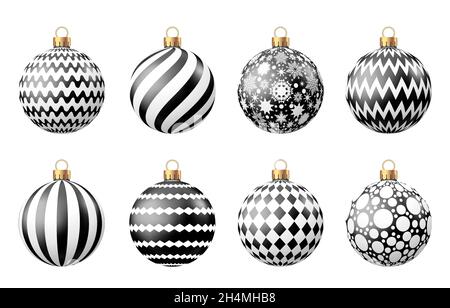 Boules de Noël avec motif isolé sur fond blanc.Décoration arbre de Noël et Vendredi noir.Jeu de boules vectorielles. Illustration de Vecteur