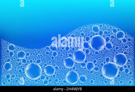 Mousse isolée sur fond bleu transparent.Le savon blanc ou les bulles de shampooing texture réaliste.Effet vector suds. Illustration de Vecteur