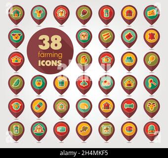 L'axe des animaux de ferme site icon set. Pointeur de carte des animaux de ferme. Marqueur de carte. Symbole graphique pour votre site web design, logo, app, l'assurance-chômage. Vector illustration Illustration de Vecteur