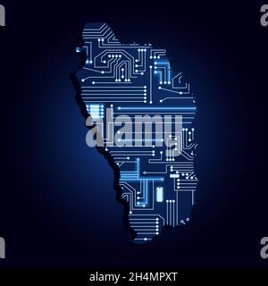 Carte de contour de la Dominique avec un circuit électronique technologique. Illustration de Vecteur