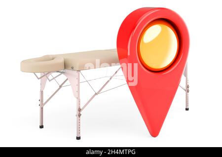 Table de massage avec pointeur de carte.Rendu 3D isolé sur fond blanc Banque D'Images