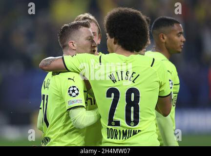 Dortmund, Allemagne.03ème Nov. 2021. Firo: 03.11.2021, Fuvuball, Ligue des champions de l'UEFA, CL,CHL, saison 2021/2022, scène de groupe, BVB, Borussia Dortmund - Ajax Amsterdam BVB jubilation pour Marco REUS, avec WITSEL/dpa/Alamy Live News Banque D'Images