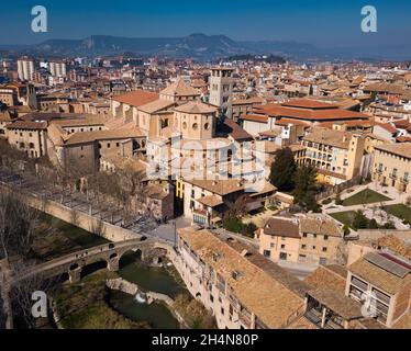 Cathédrale et pont roman à Vic Banque D'Images