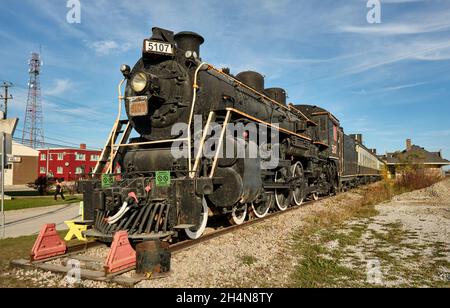 Le moteur 5107 des chemins de fer nationaux du Canada a été construit en 1919 par Montréal Locomotive Works.Le moteur est maintenant exposé au musée Ron Morel de Kapuska Banque D'Images