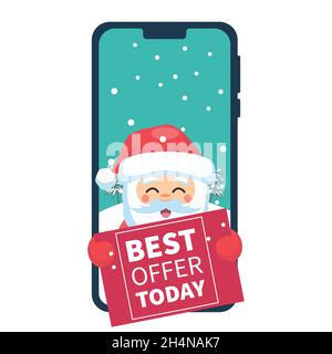 Design du Père noël sur téléphone portable avec affiche de vente Illustration de Vecteur