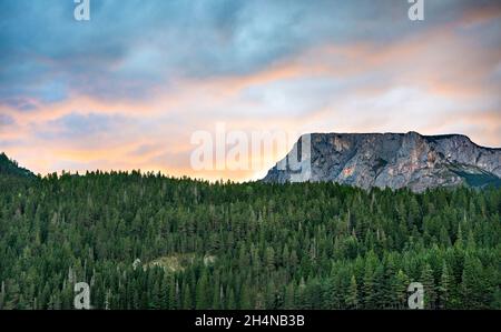 Ciel spectaculaire et collines bordées de pins, une destination populaire de randonnée, avec le mont Durmitor, à la fin de l'été, haut dans le mont Banque D'Images