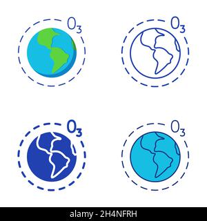 Couche d'ozone autour de la planète icône de la Terre en forme de ligne et plate.Illustration vectorielle. Illustration de Vecteur