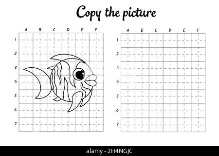 Copiez la photo.Dessiner par grille.Pages de livre de coloriage pour les enfants.Pratique de l'écriture manuscrite, formation aux techniques de dessin.Formation élaboration d'une feuille de travail imprimable. Illustration de Vecteur