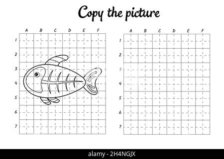 Copiez la photo.Dessiner par grille.Pages de livre de coloriage pour les enfants.Pratique de l'écriture manuscrite, formation aux techniques de dessin.Formation élaboration d'une feuille de travail imprimable. Illustration de Vecteur