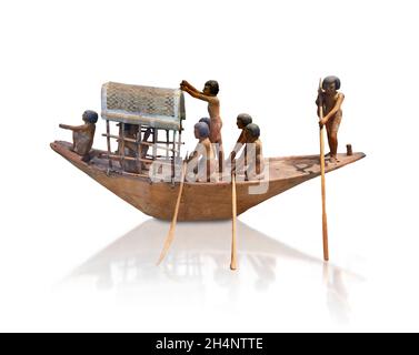 Modèle de bateau en bois égyptien, 2106 -1786 BC, période archaïque ou dynastique ancienne Musée du Louvre inv E 284 ou N1616.Navigation scène bateau équipé avec Banque D'Images