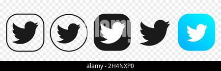 Icônes et boutons Twitter isolés en gris. Banque D'Images