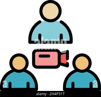 Icône de vidéo conférence.Contour de l'icône de vecteur de vidéo conférence couleur isolée à plat Illustration de Vecteur