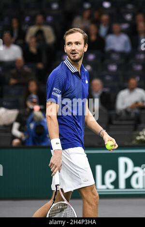 Daniil Medvedev de Russie lors du Rolex Paris Masters 2021, ATP Masters 1000 tennis Tournament, le 3 novembre 2021 au Accor Arena de Paris, France - photo : Victor Joly/DPPI/LiveMedia Banque D'Images