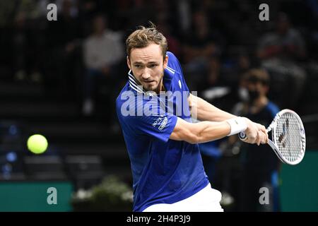 Daniil Medvedev de Russie lors du Rolex Paris Masters 2021, ATP Masters 1000 tennis Tournament, le 3 novembre 2021 au Accor Arena de Paris, France - photo : Victor Joly/DPPI/LiveMedia Banque D'Images