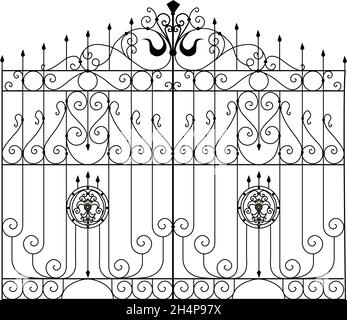 Croquis de portes métalliques, porte de jardin à deux feuilles, original, illustration de produits forgés Illustration de Vecteur