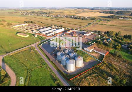 Stockage en silo à la batterie.Élévateur pour le stockage du siliage et du grain.Trémie de silos d'alimentation pour le stockage du blé et de l'orge.Foin pour animaux.Stockage des récoltes et Banque D'Images