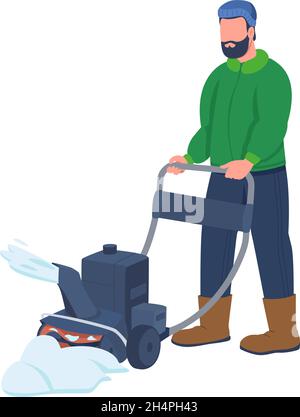 Homme travaillant avec un chasse-neige semi-plat caractère vectoriel de couleur Illustration de Vecteur