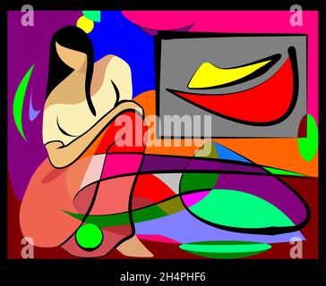 Arrière-plan coloré, style artistique cubisme, portrait de femme abstrait pleine image Illustration de Vecteur