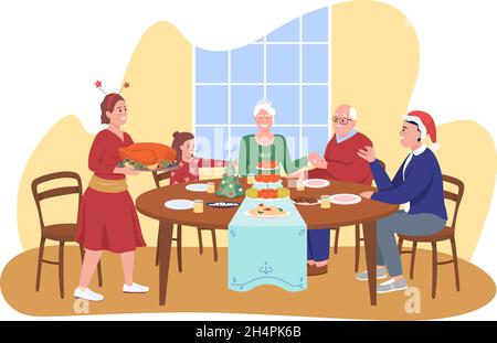 Illustration vectorielle isolée 2D pour un dîner de fête en famille Illustration de Vecteur