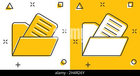 Icône de dossier de fichiers dans le style de bande dessinée. Documents archivez l'illustration vectorielle de dessin animé sur un arrière-plan isolé. Concept commercial d'effet de destruction du stockage. Illustration de Vecteur