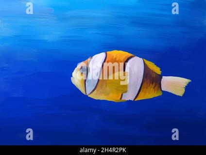 Poisson clown sous l'eau.Peinture numérique à l'huile. Banque D'Images