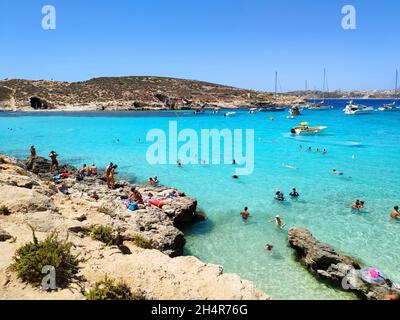 Comino, Malte - 24 août 2020 : vue panoramique depuis l'île Comino sur Blue Lagoon.Malte tourisme. Banque D'Images