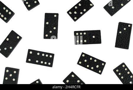 Différents blocs domino isolés sur fond blanc. Jeu social populaire Banque D'Images