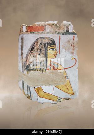 Ancinet mur tombeau égyptien fresque murale d'une femme , 1401-1391 av. J.-C., 18e dynastie, a trouvé Cheikh Abd-el-Gournah Thèbes.Musée du Louvre E 32565.Détails : Banque D'Images