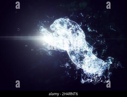 Tigre abstrait fait de projections d'eau, illustration 3D. Banque D'Images