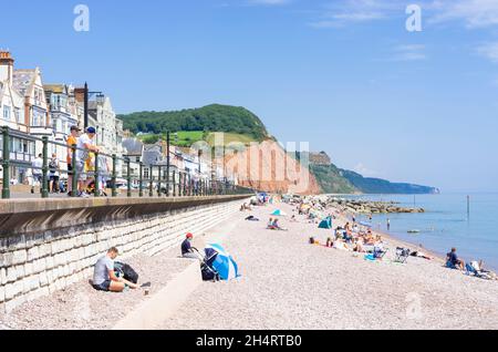 Sidmouth Devon Sidmouth plage, un mélange de galets de sable et de galets l'esplanade Promenade Sidmouth Town Sidmouth Devon Angleterre GB Banque D'Images