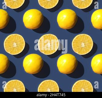 Motif sans couture avec des fruits oranges sur fond bleu. Banque D'Images