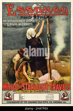 Affiche de cinéma vintage pour le film de théâtre américain tandis que le Starlight Travels (Essanay 1913) Banque D'Images