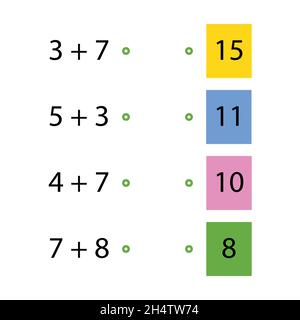 Entraîneur de pliage.Choisissez la bonne réponse.Tableaux d'ajout.Entrez les numéros manquants.Jeu logique.Affiche sur l'éducation des enfants en mathématiques.École Illustration de Vecteur