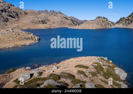 Estany Obago, Lac Obago.Circ de Colomers.Parc national d'Aiguestortes.Pyrénées, Espagne Banque D'Images