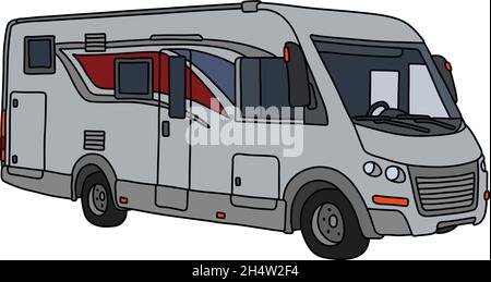 Le dessin à la main vectorisé d'un grand Motor home moderne argenté Illustration de Vecteur