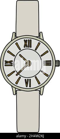 Le dessin à la main vectorisé d'une montre wonans blanche Illustration de Vecteur