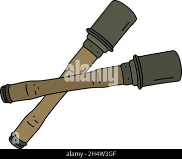 Le dessin à la main vectorisé de deux vieilles grenades à main allemandes avec des poignées en bois Illustration de Vecteur