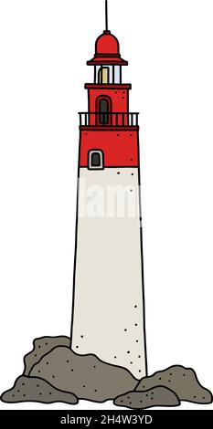 Le dessin à la main vectorisé d'un vieux phare en pierre drôle Illustration de Vecteur