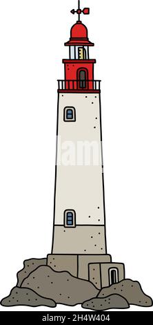 Le dessin à la main vectorisé d'un vieux phare en pierre drôle Illustration de Vecteur