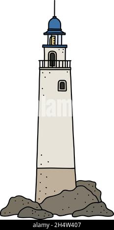 Le dessin à la main vectorisé d'un vieux phare en pierre drôle Illustration de Vecteur