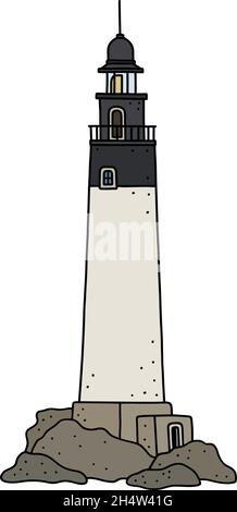 Le dessin à la main vectorisé d'un vieux phare en pierre drôle Illustration de Vecteur