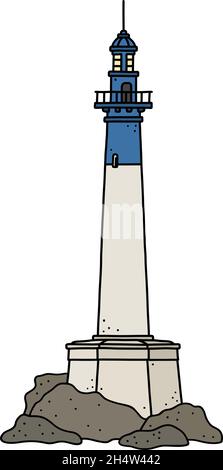 Le dessin à la main vectorisé d'un vieux phare en pierre drôle Illustration de Vecteur