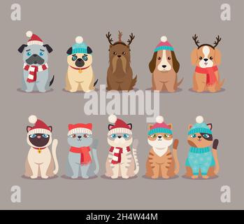 dix animaux de noël mignons Illustration de Vecteur