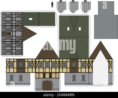 Modèle en papier d'une ancienne maison à colombages Illustration de Vecteur