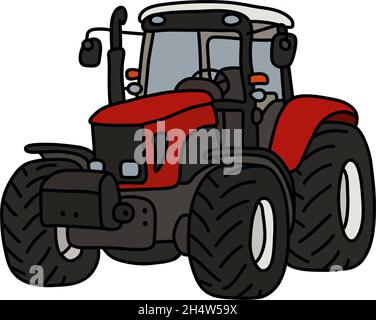 Dessin à la main d'un tracteur lourd rouge Illustration de Vecteur