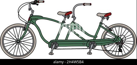 Le dessin à la main vectorisé d'un vélo tandem vert rétro Illustration de Vecteur