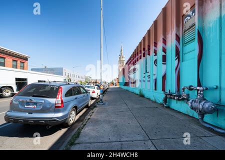 Œuvres d'art murales dans le quartier d'art de Rino à Denver, Colorado, États-Unis Banque D'Images